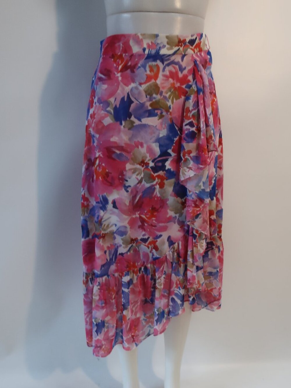 Womens Misa Los Angeles Pink Red Purple (Item-150) Floral Pull-On Midi Skirt S